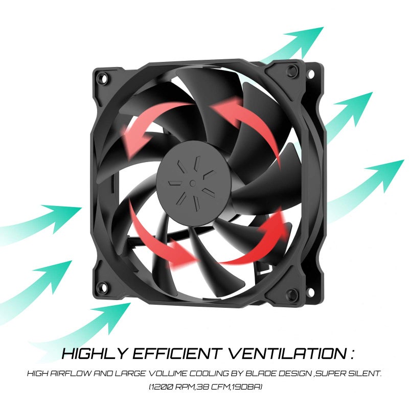 uphere 3-Pack Long Life Computer Case Fan 120mm Cooling Case Fan for Computer Cases Cooling,12BK3-3 - Image 3